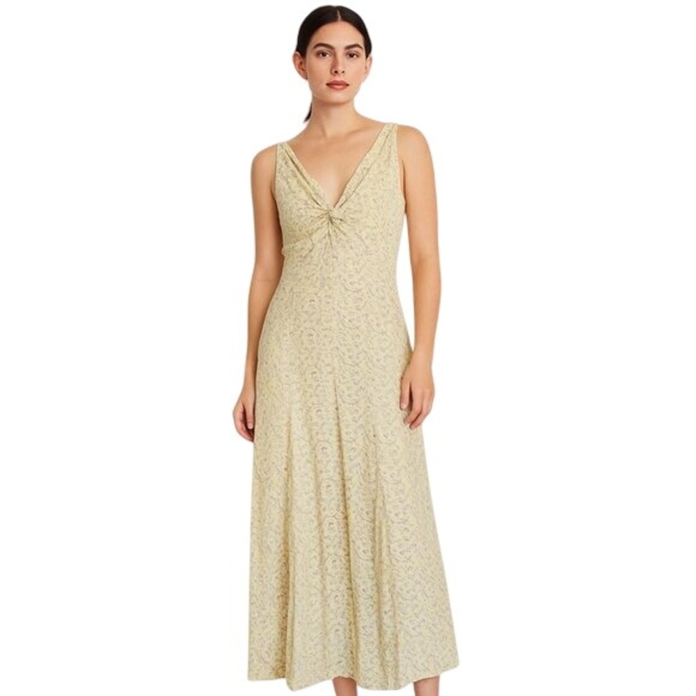 APRIL CORNELL romantic cottagecore ditsy‎ floral Button-Up maxi Dress yellow M